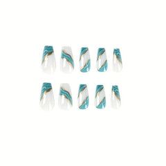 24 pcs Glossy Golden Line French Tip Press On Nails