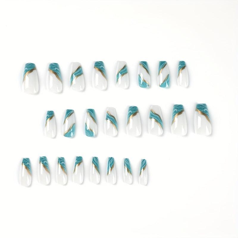 24 pcs Glossy Golden Line French Tip Press On Nails