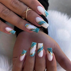 24 pcs Glossy Golden Line French Tip Press On Nails