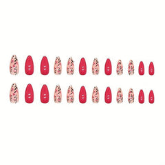 24pcs Rose Red French Tip Press On Nails Full Cover for Women