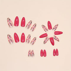 24pcs Rose Red French Tip Press On Nails Full Cover for Women
