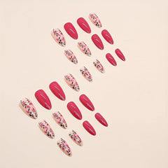 24pcs Rose Red French Tip Press On Nails Full Cover for Women
