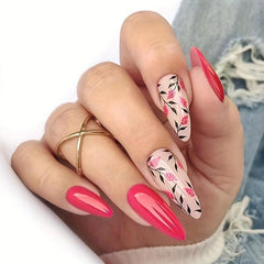 24pcs Rose Red French Tip Press On Nails Full Cover for Women