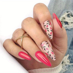 24pcs Rose Red French Tip Press On Nails Full Cover for Women