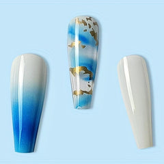 24pcs Gradient Glossy Marble Golden Foil Press On Nails