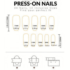 24pcs Gradient Glossy Marble Golden Foil Press On Nails