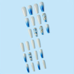 24pcs Gradient Glossy Marble Golden Foil Press On Nails