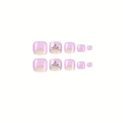 24pcs Purple Press On Toe Nails with Rhinestones - Easy to Apply
