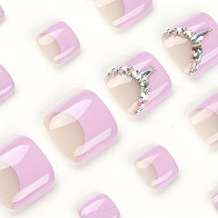 24pcs Purple Press On Toe Nails with Rhinestones - Easy to Apply