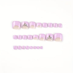 24pcs Purple Press On Toe Nails with Rhinestones - Easy to Apply