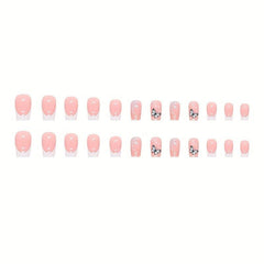 24pcs Glossy Butterfly Press On Nails with Golden Line Medium Square False Nails
