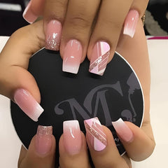 Bling Acrylic Press On Nails Medium Length Full Cover Tips