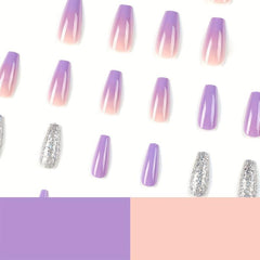 Purple Gradient Press On Nails with Sequins Full Cover Ombre