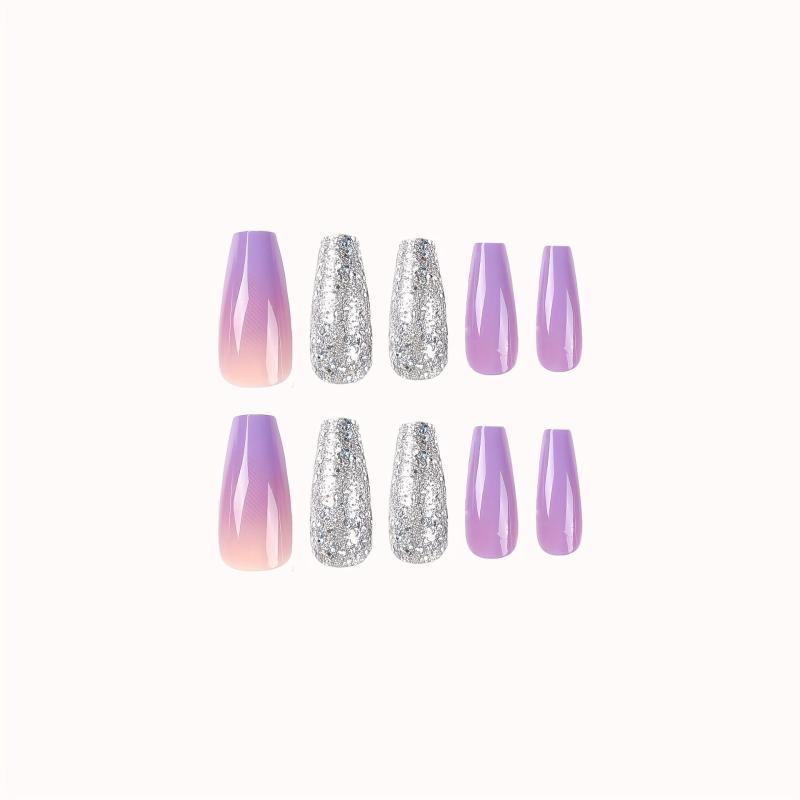 Purple Gradient Press On Nails with Sequins Full Cover Ombre