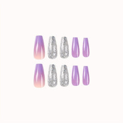 Purple Gradient Press On Nails with Sequins Full Cover Ombre