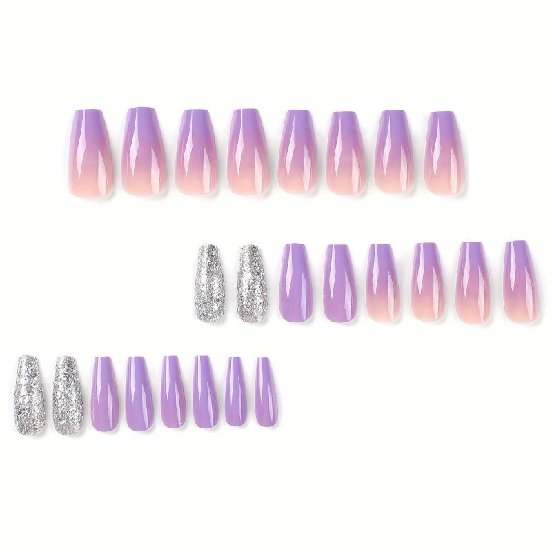 Purple Gradient Press On Nails with Sequins Full Cover Ombre