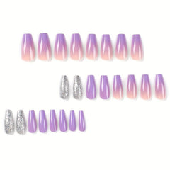 Purple Gradient Press On Nails with Sequins Full Cover Ombre