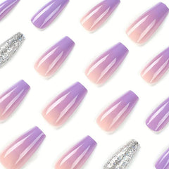 Purple Gradient Press On Nails with Sequins Full Cover Ombre