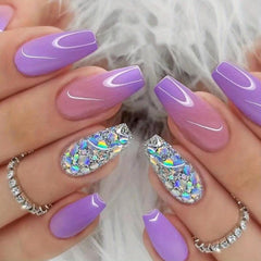 Purple Gradient Press On Nails with Sequins Full Cover Ombre