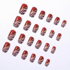 Leopard Golden Foil Press On Nails Kit w/ Jelly Sticker Tool - 24pcs