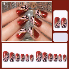 Leopard Golden Foil Press On Nails Kit w/ Jelly Sticker Tool - 24pcs