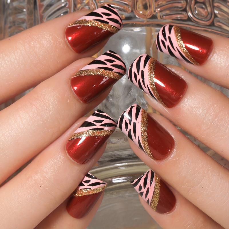 Leopard Golden Foil Press On Nails Kit w/ Jelly Sticker Tool - 24pcs