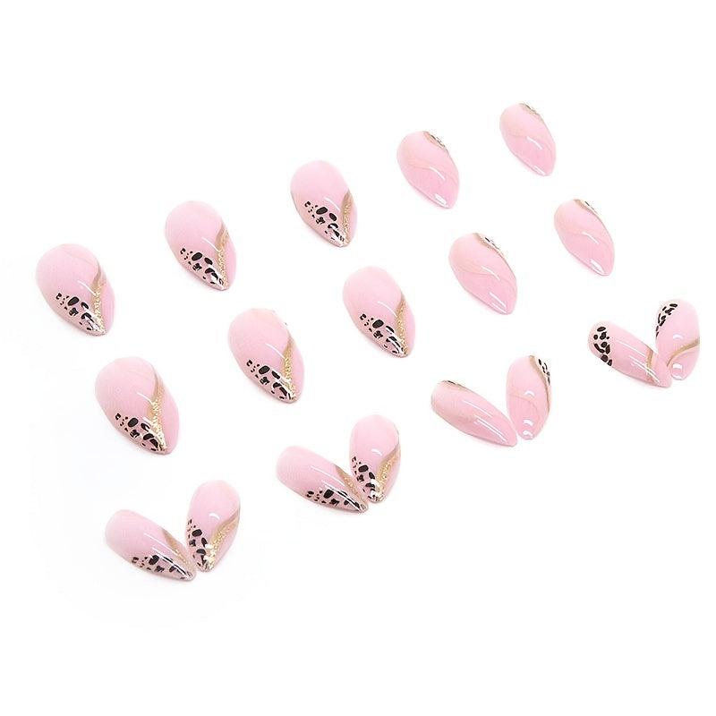 Pink Leopard Print & Stripe Press On Nails for Women & Girls