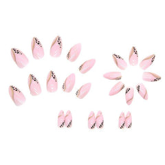 Pink Leopard Print & Stripe Press On Nails for Women & Girls