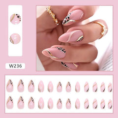 Pink Leopard Print & Stripe Press On Nails for Women & Girls