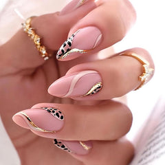 Pink Leopard Print & Stripe Press On Nails for Women & Girls
