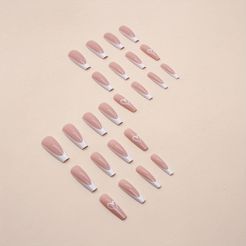 24pcs Glossy Pink French Tip Press On Nails - Full Cover Long Ballet False Nails