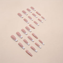 24pcs Glossy Pink French Tip Press On Nails - Full Cover Long Ballet False Nails