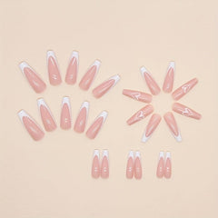 24pcs Glossy Pink French Tip Press On Nails - Full Cover Long Ballet False Nails