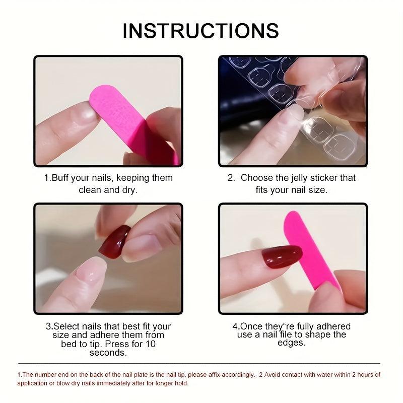 24pcs Pink Flower Square Press On Nails Glitter Sequins False Nails for Women