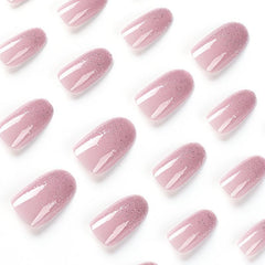 Pink Press On Nails Medium Almond Acrylic False Nails for Women and Girls