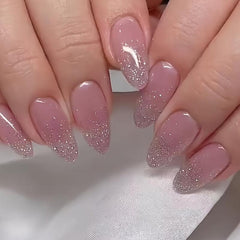 Pink Press On Nails Medium Almond Acrylic False Nails for Women and Girls