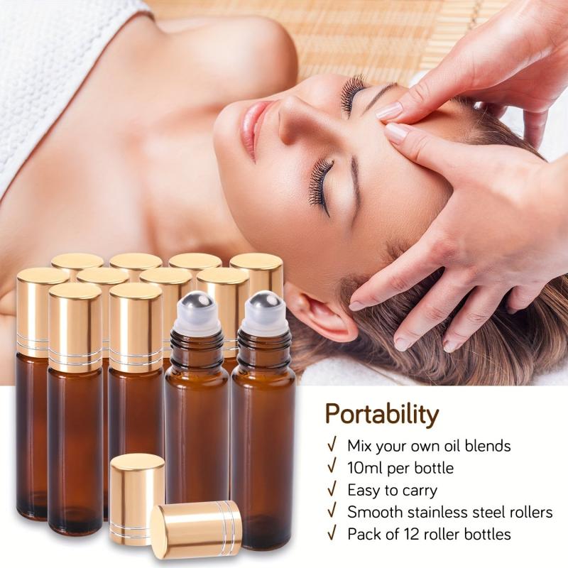 12pcs Glass Perfume Roller Bottles 10ml For Aromatherapy
