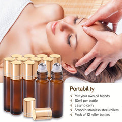 12pcs Glass Perfume Roller Bottles 10ml For Aromatherapy