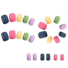 Short Square Acrylic False Nails Glossy Colourful Nails