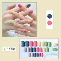 Short Square Acrylic False Nails Glossy Colourful Nails