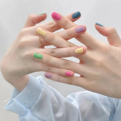 Short Square Acrylic False Nails Glossy Colourful Nails