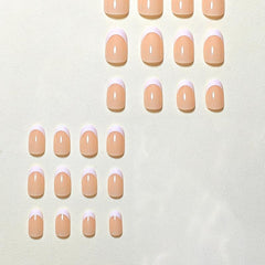 24pcs Nude French Tip Press On Nails for Women, Full Cover Oval False Nails