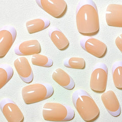 24pcs Nude French Tip Press On Nails for Women, Full Cover Oval False Nails