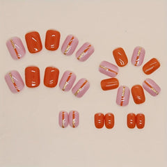 24pcs Orange Glitter Sequin Press On Nails Square False Nails for Daily Wear