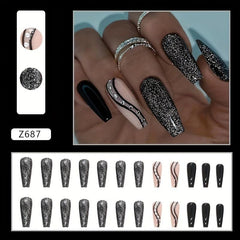 Swirl Glitter Press On Nails Long Coffin False Nails