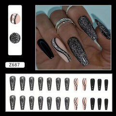 Swirl Glitter Press On Nails Long Coffin False Nails
