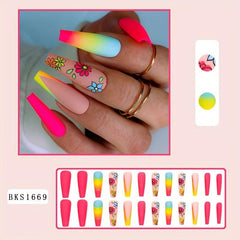 24pcs Rainbow Gradient Press On Nails Matte Long Coffin Ballerina False Nails