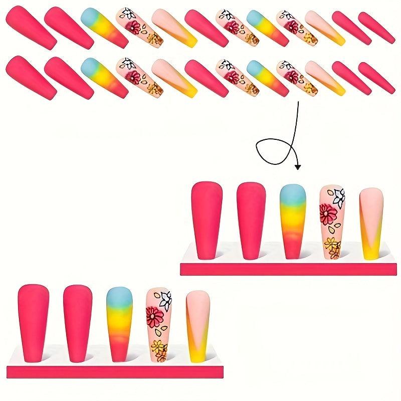 24pcs Rainbow Gradient Press On Nails Matte Long Coffin Ballerina False Nails