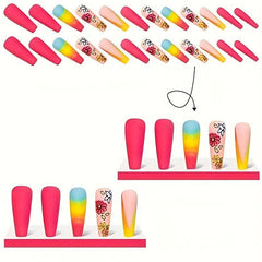 24pcs Rainbow Gradient Press On Nails Matte Long Coffin Ballerina False Nails