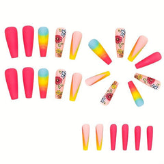 24pcs Rainbow Gradient Press On Nails Matte Long Coffin Ballerina False Nails
